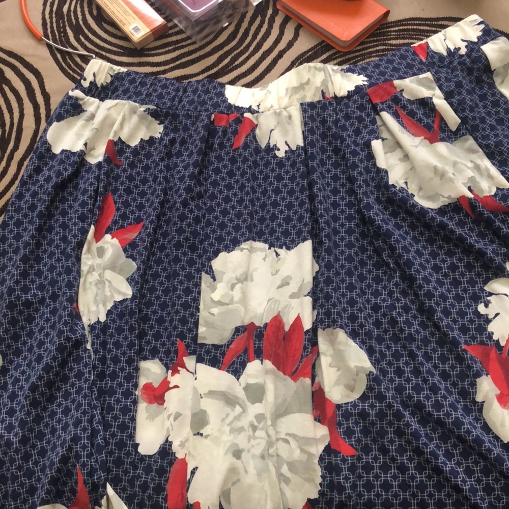 Blue, red and white knee length